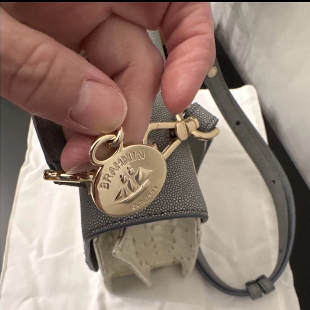Brahmin Two-Tone Croc-Embossed Satchel in Gray and Cream NWOT - Picture 3 of 6